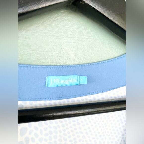 J. McLaughlin Catalina Cloth Blythe Dress faux wrap blue cream long sleeve large - Picture 3 of 7